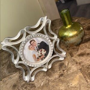 Pottery Barn Decorative Glass Vessel w/ Iridescent Finish & Decorative Frame